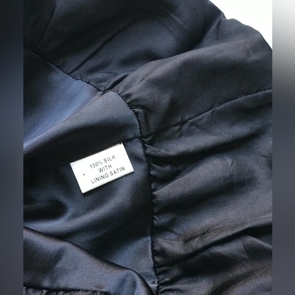 HANNAH JO Bubble Hem Silk Dress L Black Sequin Top Babydoll Size Large - Picture 14 of 15